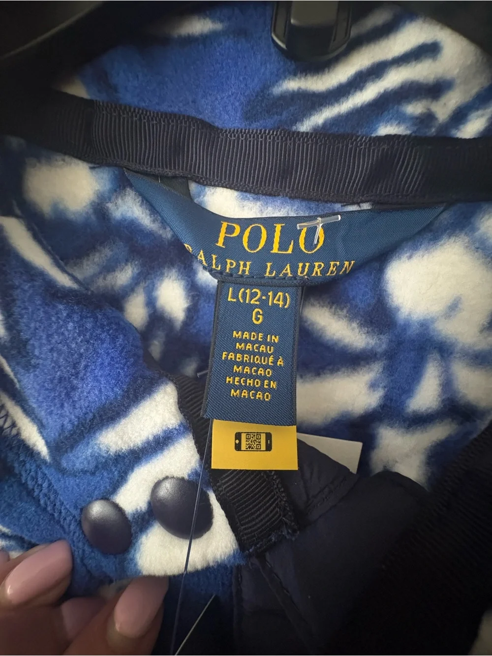 Ralph Lauren Blue & White Floral Girls Fleece Pullover Jacket sz. L(12-14) New